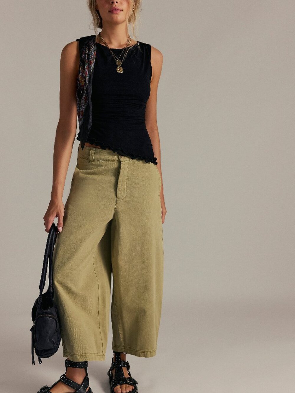 Free People Olive Wide-Leg Trousers